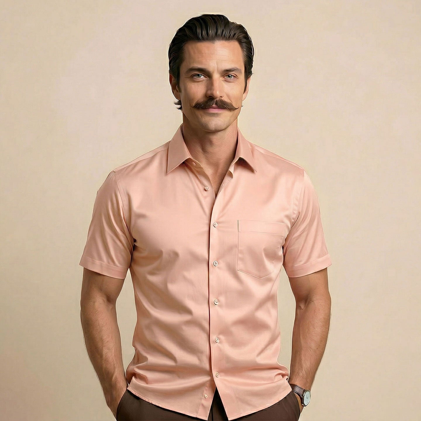 Ashley Half Sleeves Giza Cotton Shirt In Peach Fuzz Ashley Half Sleeves Giza Cotton Shirt In Peach Fuzz