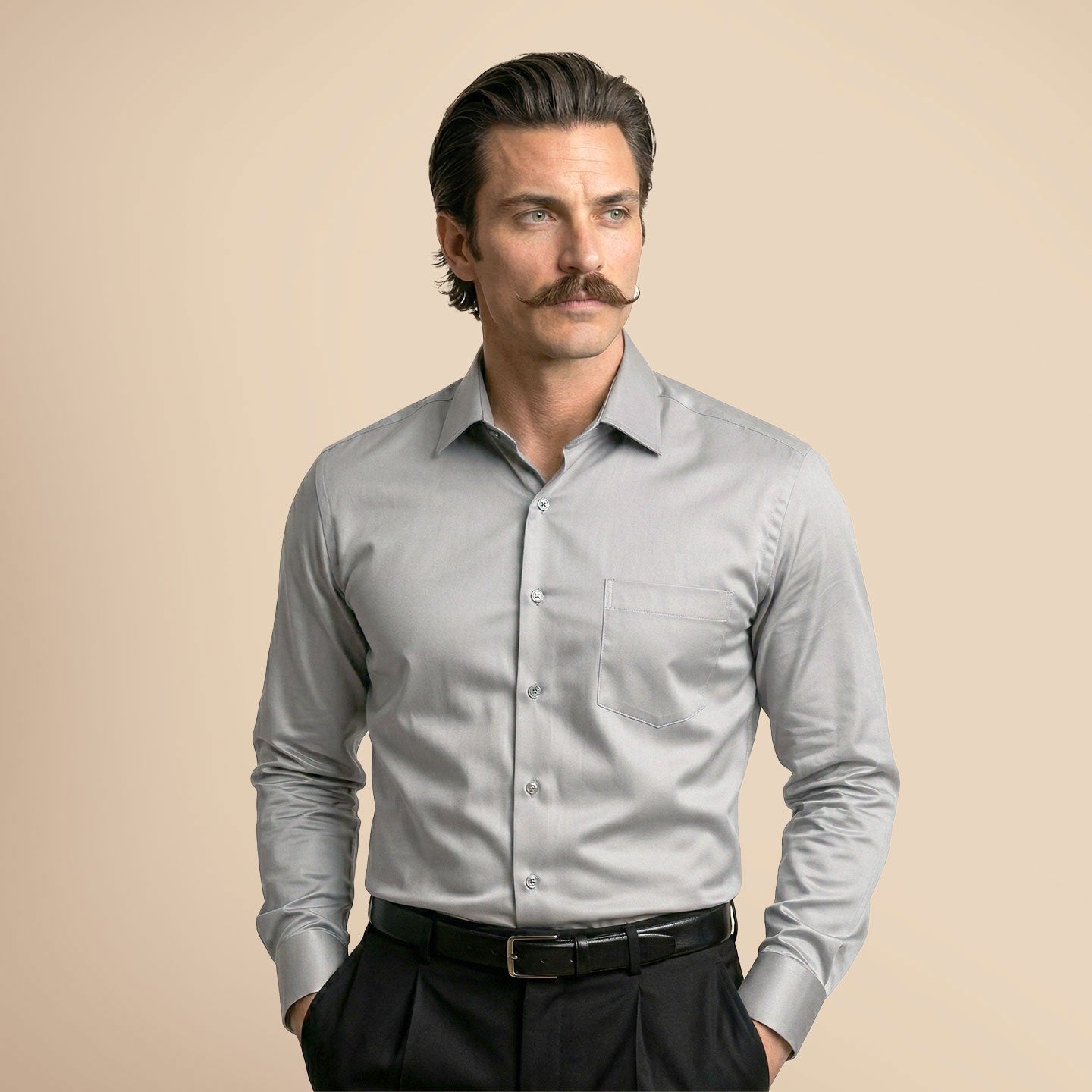 French Cuff Giza Cotton Shirt In Pewter French Cuff Giza Cotton Shirt In Pewter