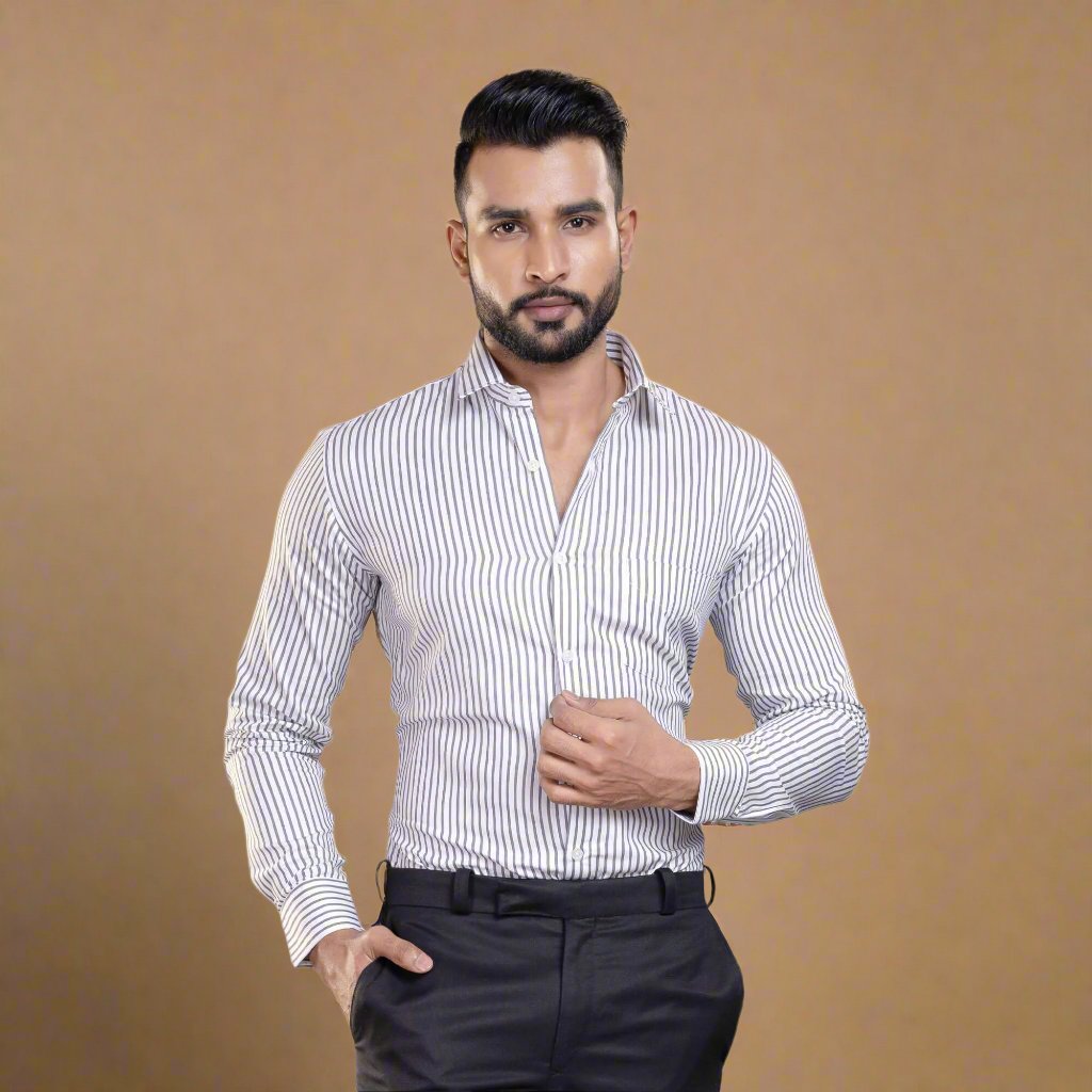 Skyline Stripe Full Sleeves Shirt In Grey Grey Office Shirt For Men By TFC