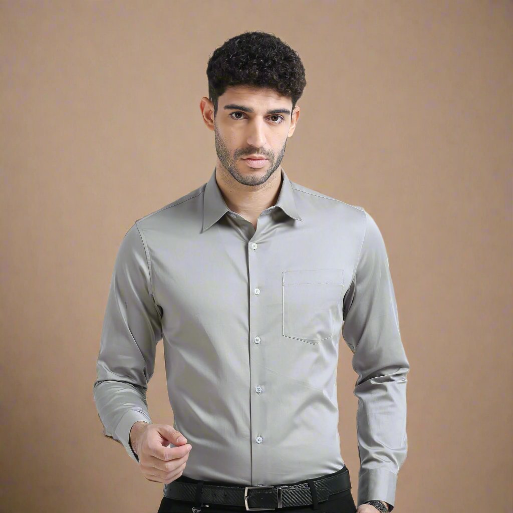 Cambridge Giza Cotton Shirt In Pewter Long Sleeve Giza Cotton Shirt by TFC