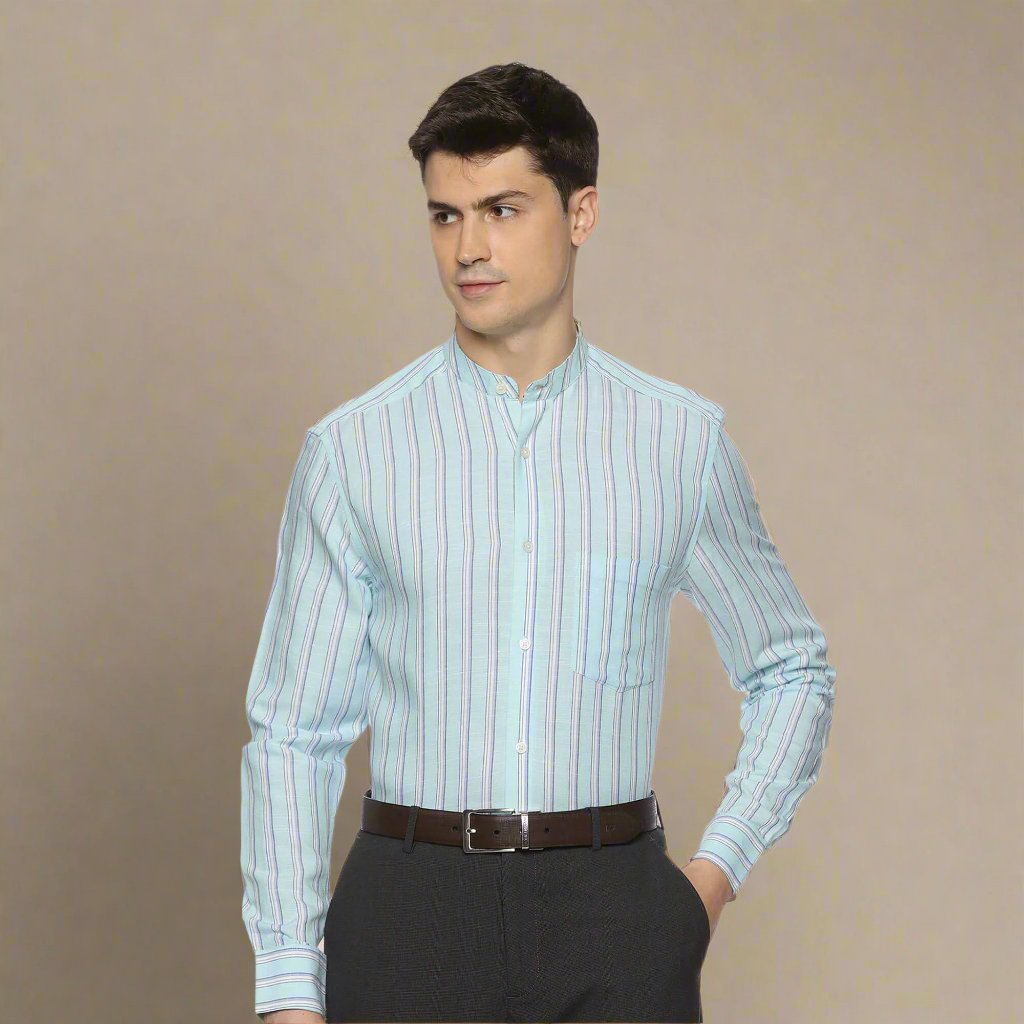 Luna Linen Stripes Shirt In Sky Blue Lightweight summer linen shirt by TFC