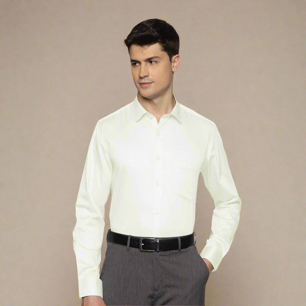 Swiss Finish Giza Cotton Shirt In Cream Cream Satin Weave Cotton Shirt For Men By TFC