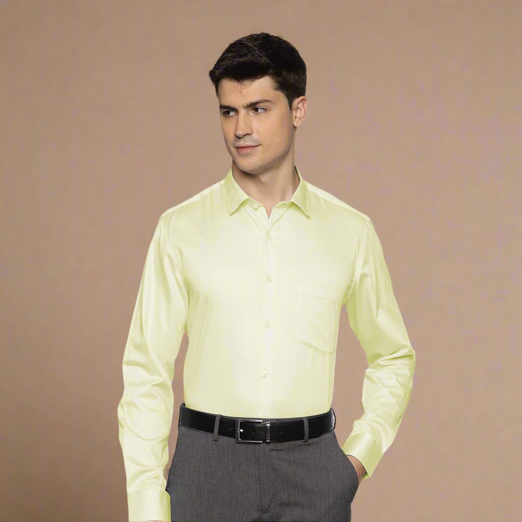 Swiss Finish Giza Cotton Shirt In Light Lemon Premium Cotton Formal Shirt For Men By TFC