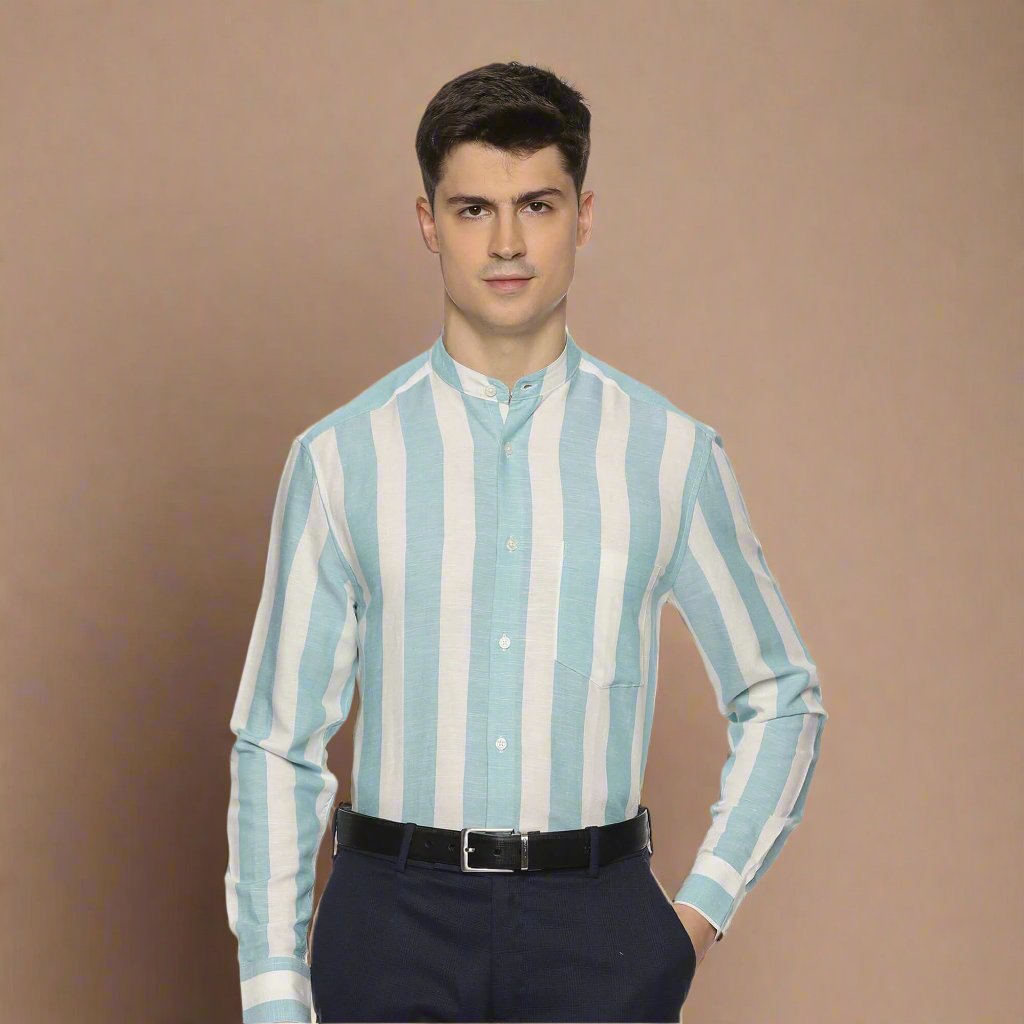 Luna Linen Stripes Shirt In Blue & White Smart Casual Linen Shirt for Men buy TFC