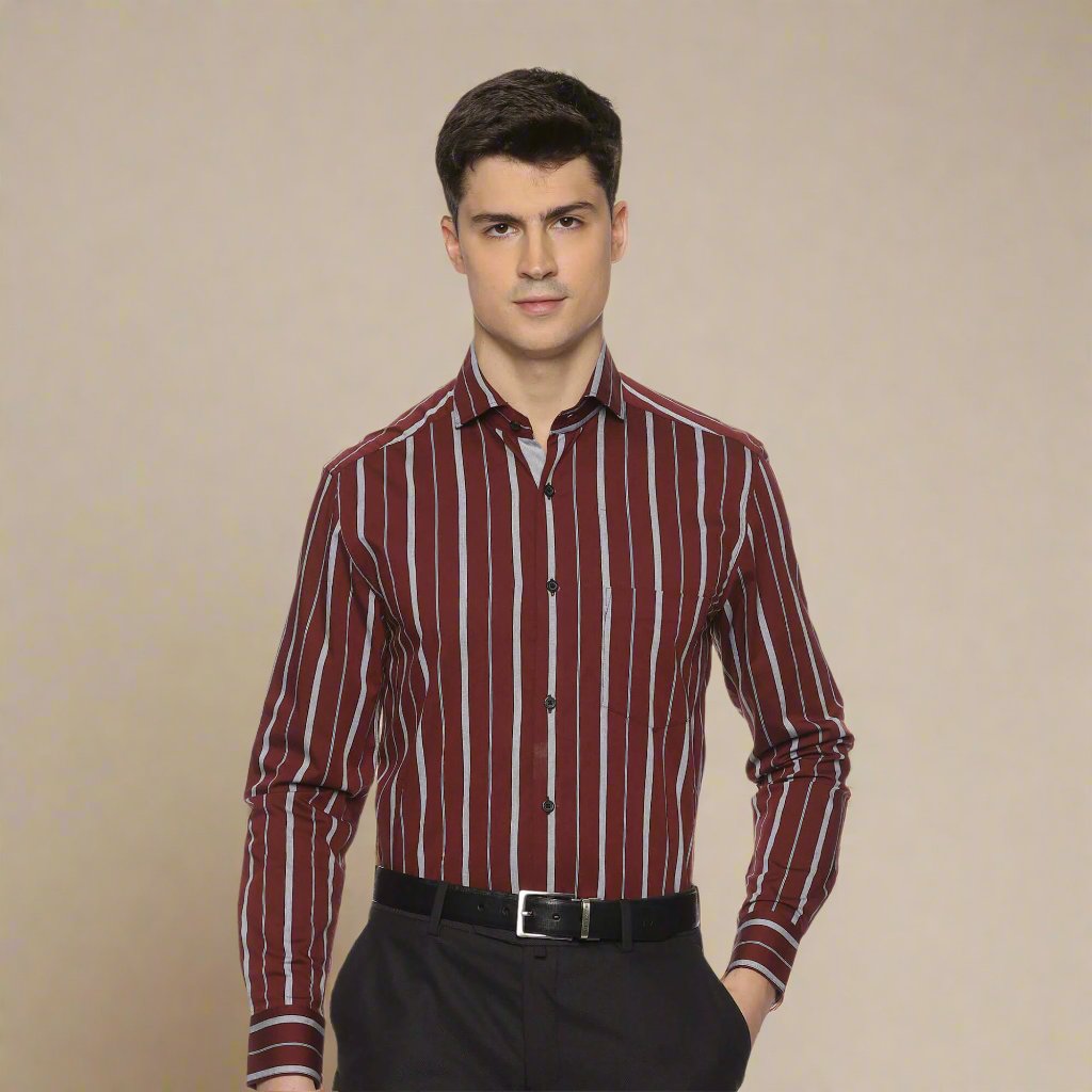 Firebird Stripes Shirt In Maroon Buy Formal Maroon Shirt For Men By TFC