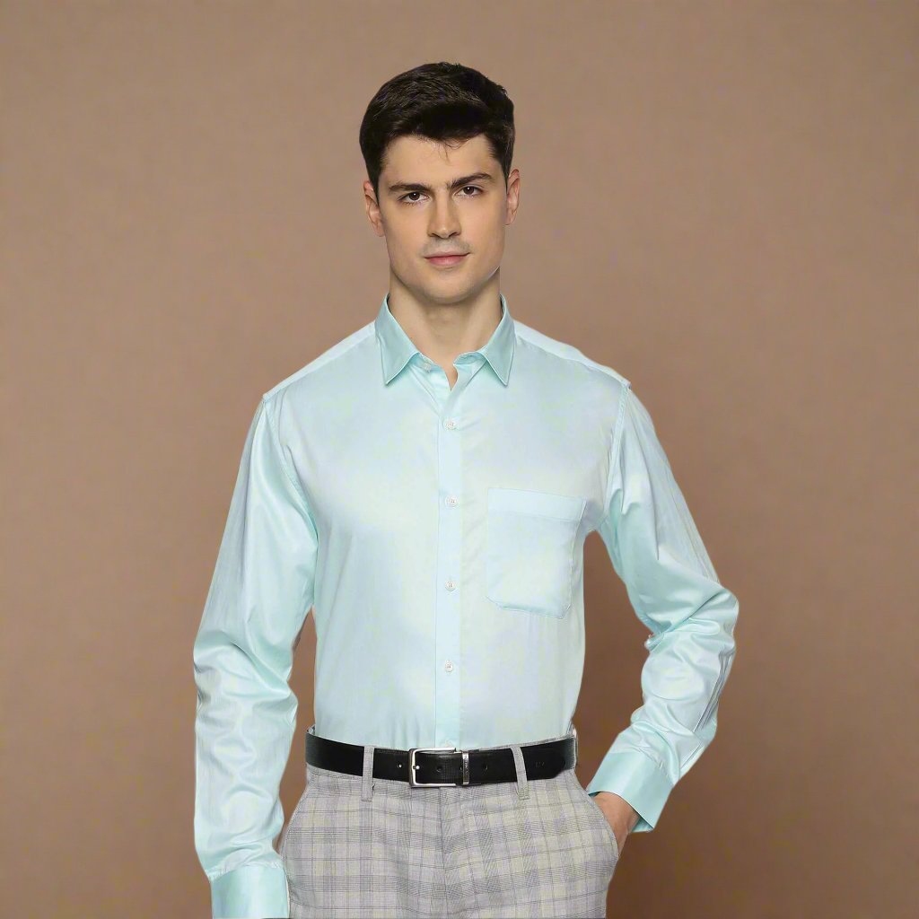 Swiss Finish Giza Cotton Shirt In Pastel Aqua Elegant Men’s Formal Shirt By TFC