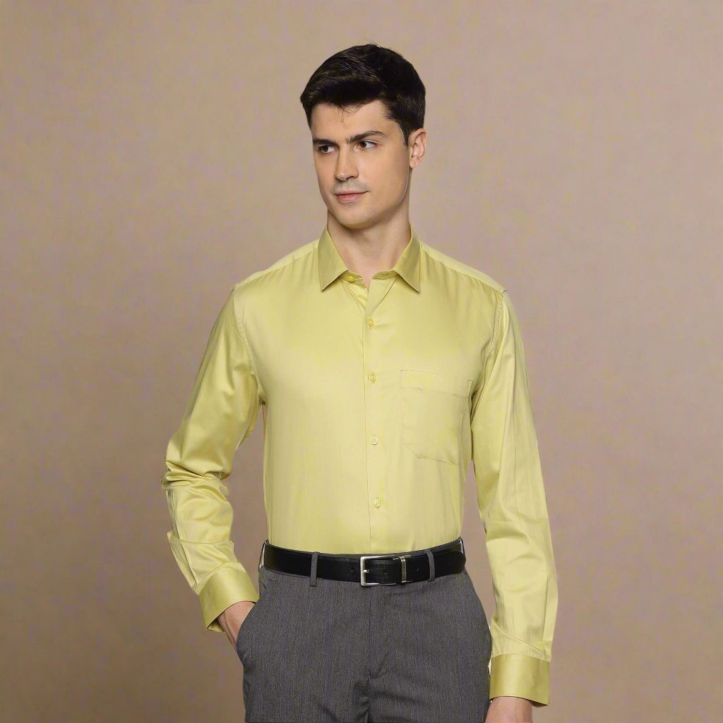 Swiss Finish Giza Cotton Shirt In Lemon Green Giza Cotton Shirt For Men By TFC