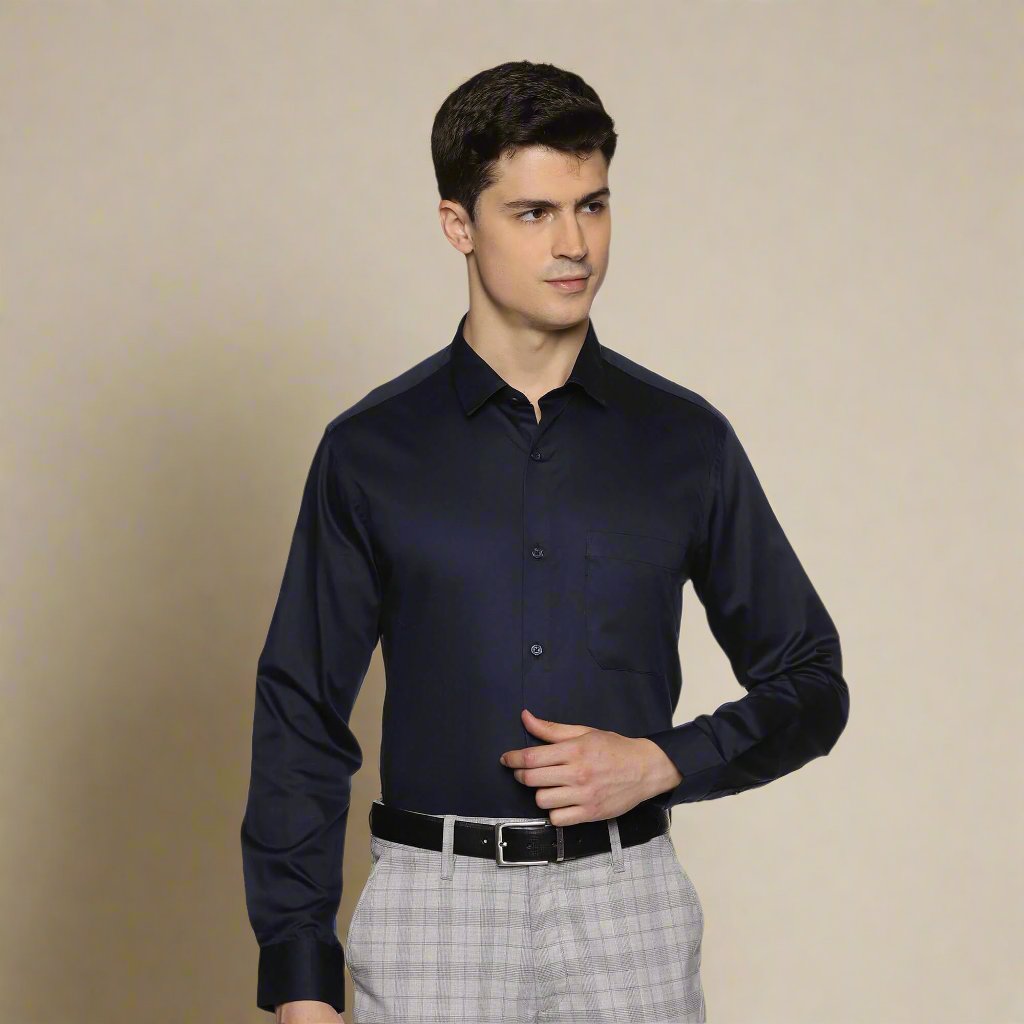Swiss Finish Giza Cotton Shirt In Navy Blue Swiss Finish Giza Cotton Shirt In Navy Blue