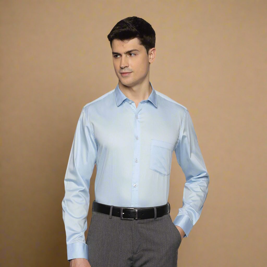 Swiss Finish Giza Cotton Shirt In Sky Blue Full Sleeve Giza Cotton Formal Shirt For Men By TFC