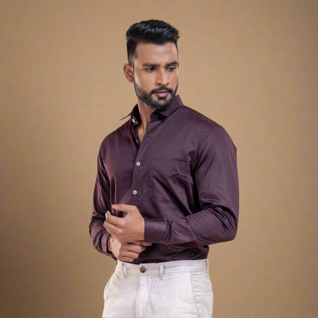Swiss Finish Giza Cotton Shirt In Burgundy Full Sleeve Burgundy Formal Shirt For Men By TFC