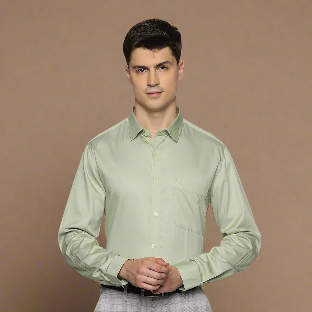 Swiss Finish Giza Cotton Shirt In Light Green Classic Fit Formal Shirt For Men By TFC