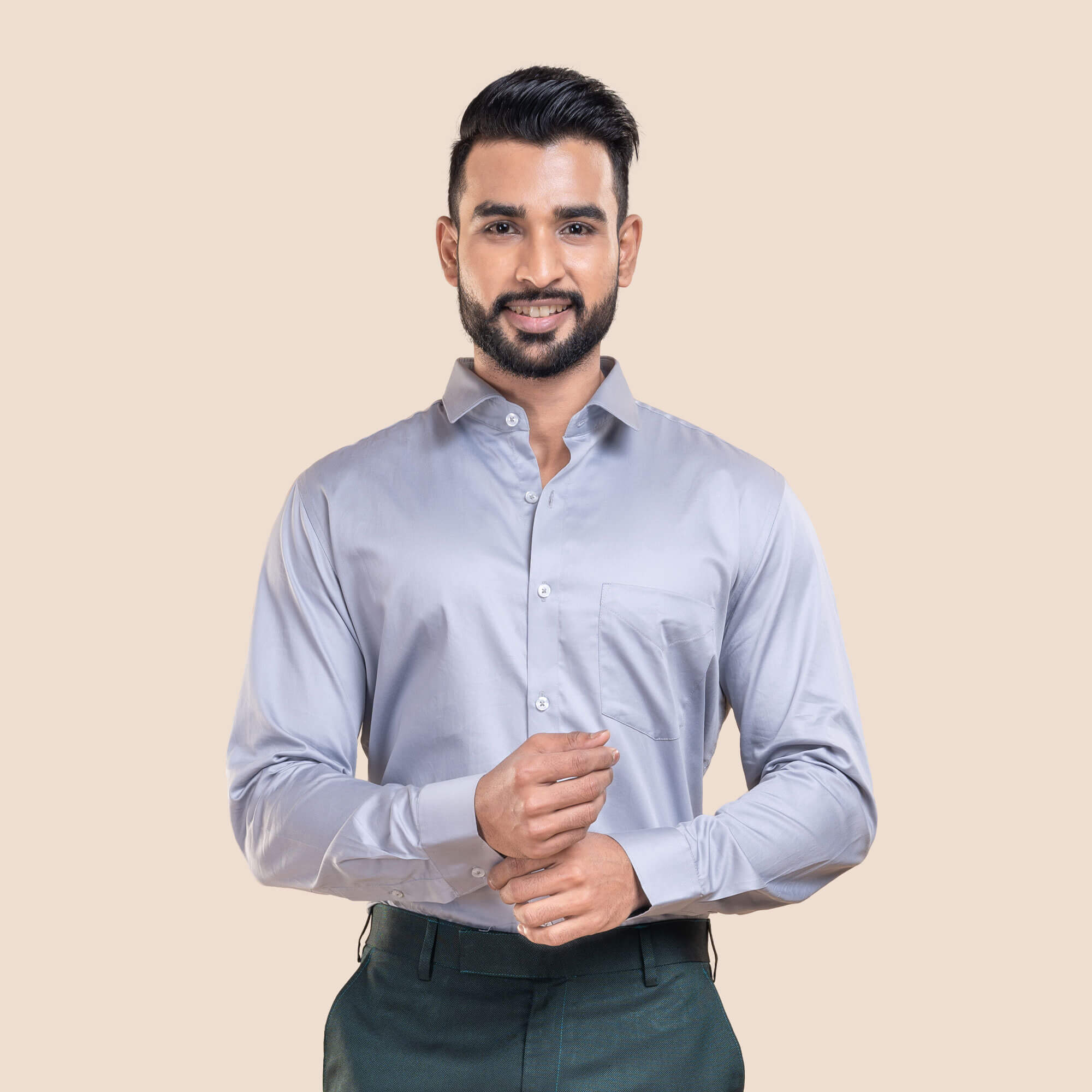 Swiss Finish Giza Cotton Shirt In Light Steel Swiss Finish Giza Cotton Shirt Light Steel For Men By TFC
