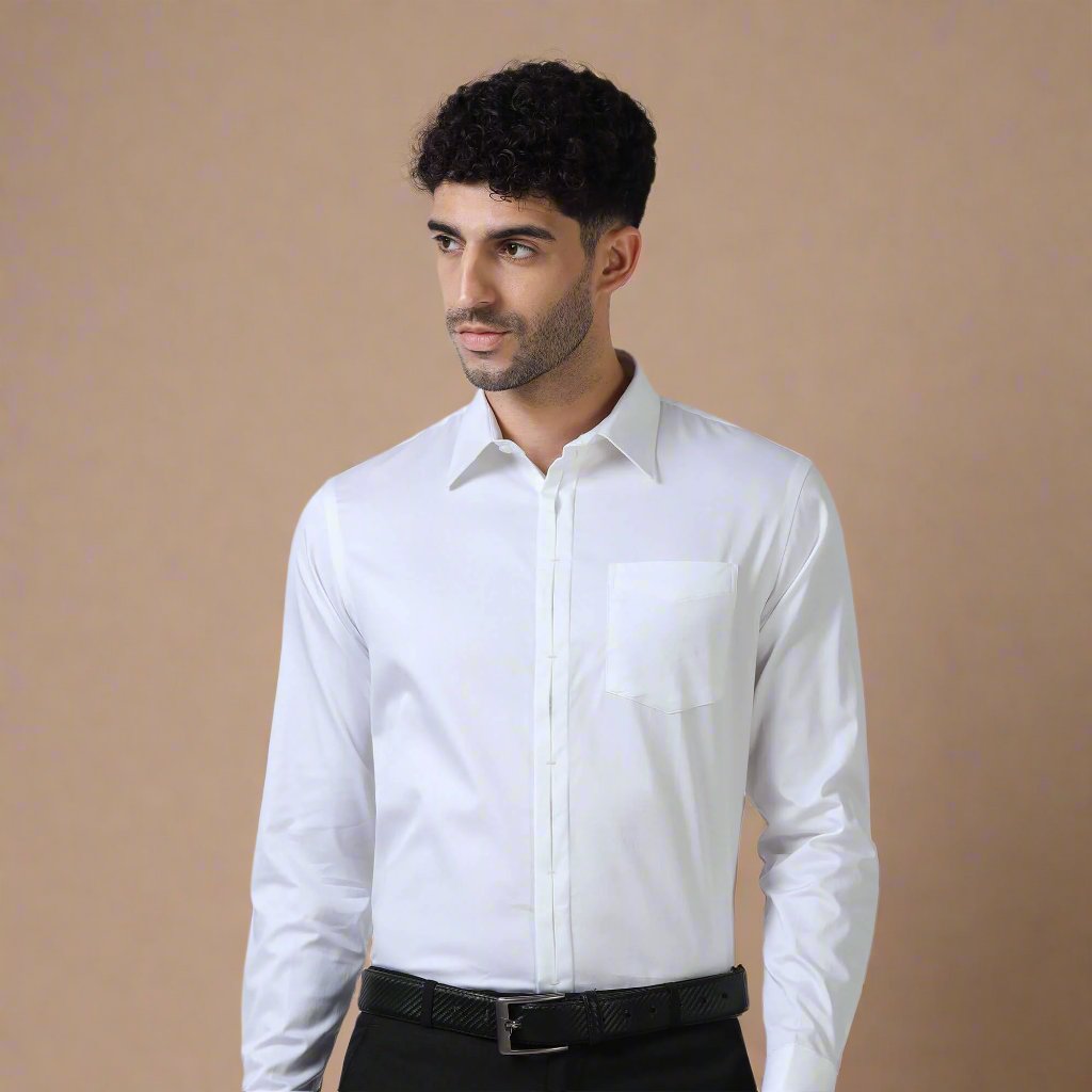 Keneth White Shirt with Signature Concealed  Placket & French Cuff French cuffs with silver cufflinks by TFC