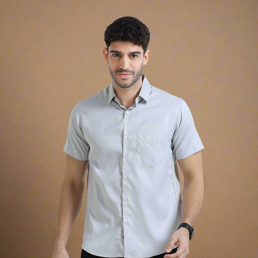 Ashley Half Sleeves Shirt In Donald Dobby Grey Formal Grey Shirt for Men By TFC