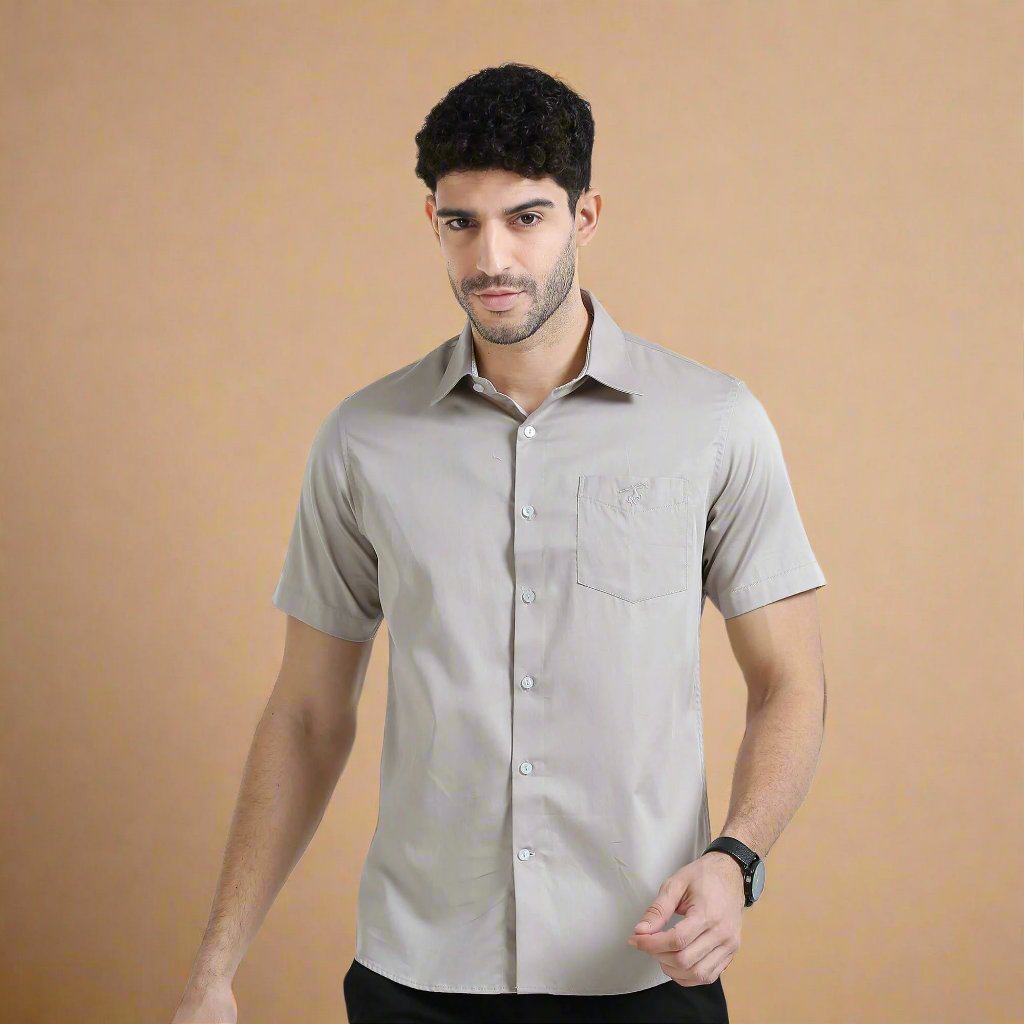 Ashley Half Sleeves Giza Cotton Shirt In Mushroom Half Sleeve Shirt For Men By TFC