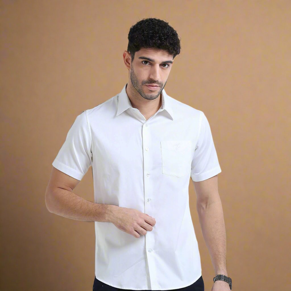 Ashley Half Sleeves Giza Cotton Shirt In Snowflake Men’s Giza Cotton Shirt By TFC
