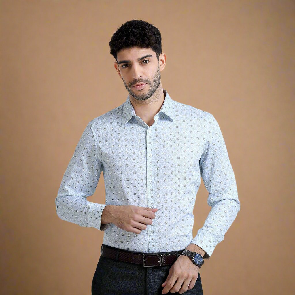 Serenity Giza Full Sleeves Shirt In Blue Damask Luxury Formal Shirt in Blue By TFC