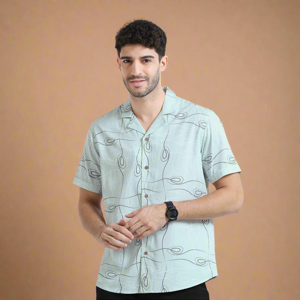 Vacay Cuban Collar Half Sleeves Shirt In Sea Green Infinity Weekend Wear Men’s Shirt by TFC
