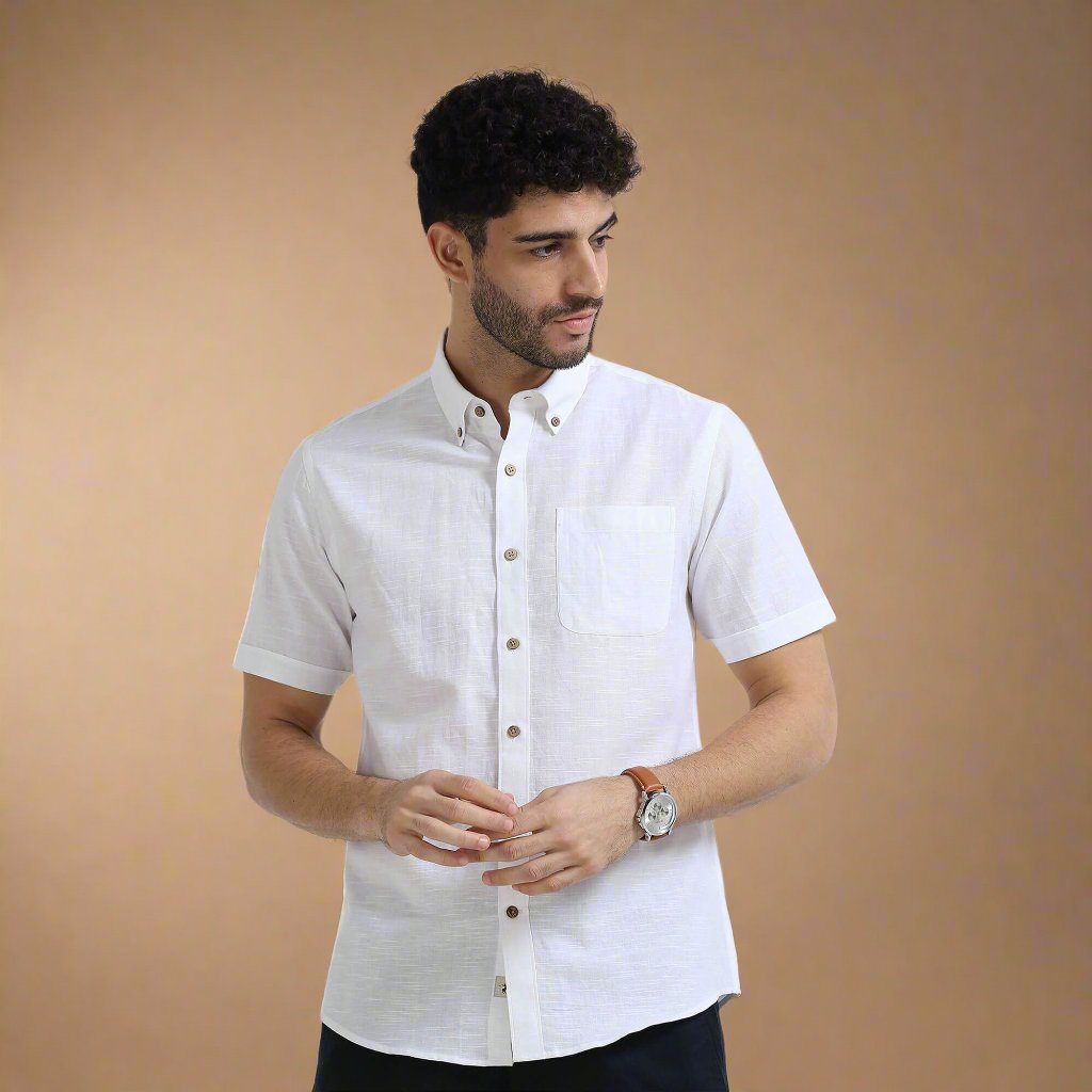 Breeze Linen Half Sleeves Shirt In Snow Refined casual office wear shirt by TFC