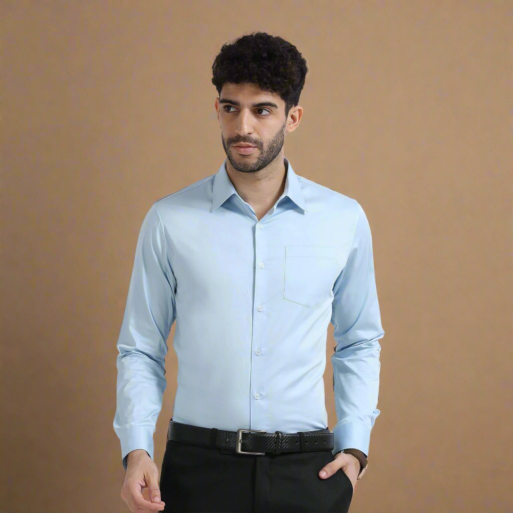 Cambridge Giza Cotton Shirt In Ice Blue Smart office wear shirt by TFC