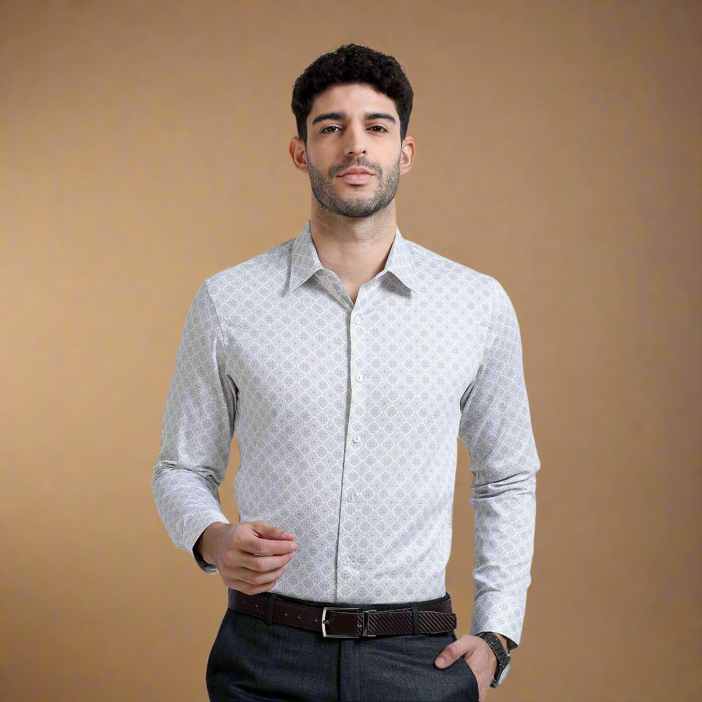 Serenity Giza Full Sleeves Shirt In Beige Damask Men's Beige Damask Shirt By TFC