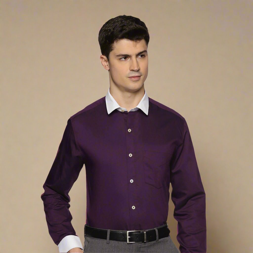 White Collar Full Sleeves Solid Shirt In Purple Stylish Purple Shirt with White Collar For Men By TFC