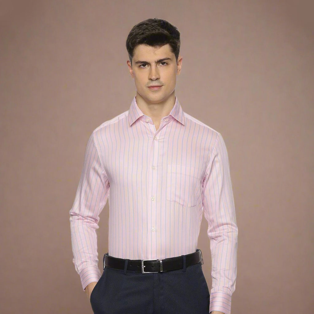 Enigma Blue Stripes Shirt In Pink Men's shirt with modern stripes By TFC