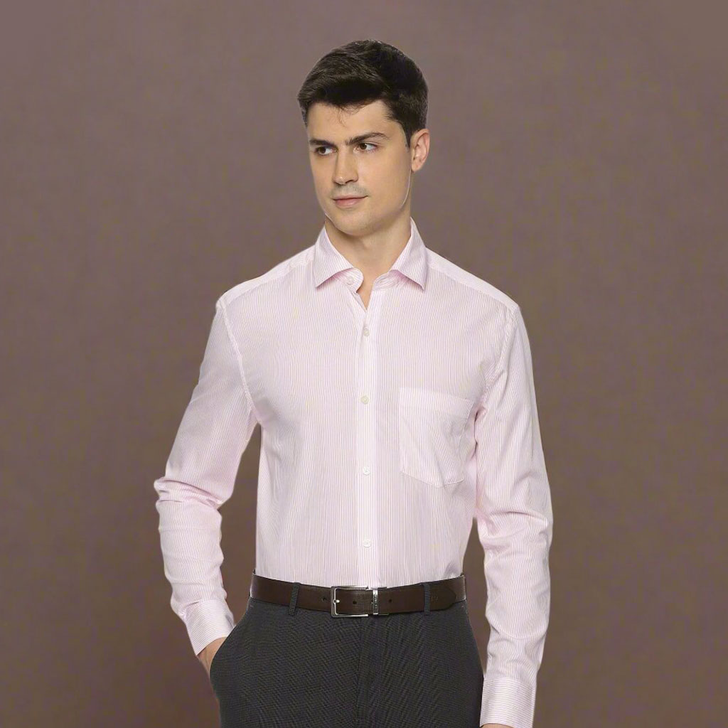 Prestige Pink Stripe Shirt On White Prestige pink stripe shirt for men By TFC