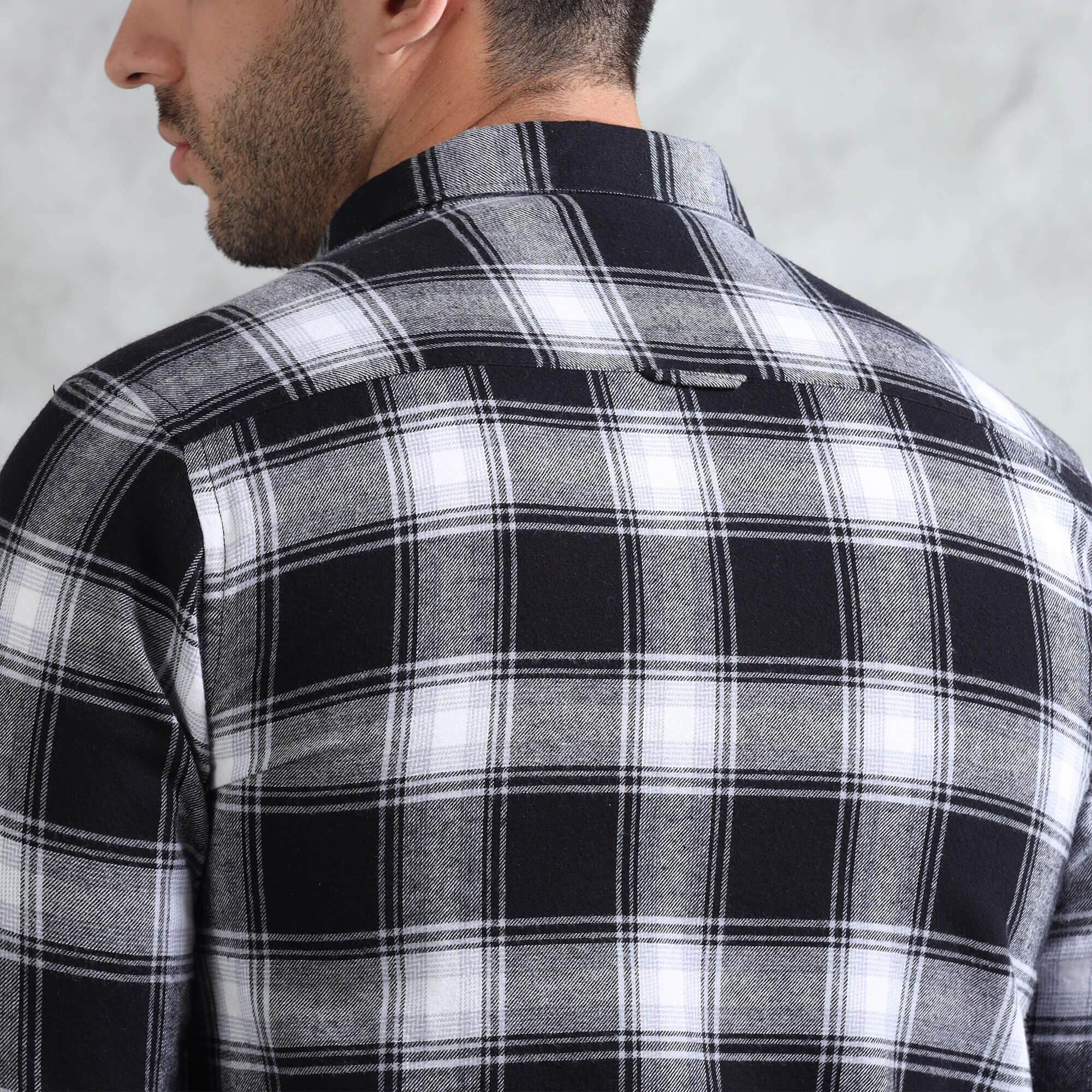 Lumber Flannel Check Shirt In Raven Black Chest pocket detail on Raven Black check shirt by TFC
