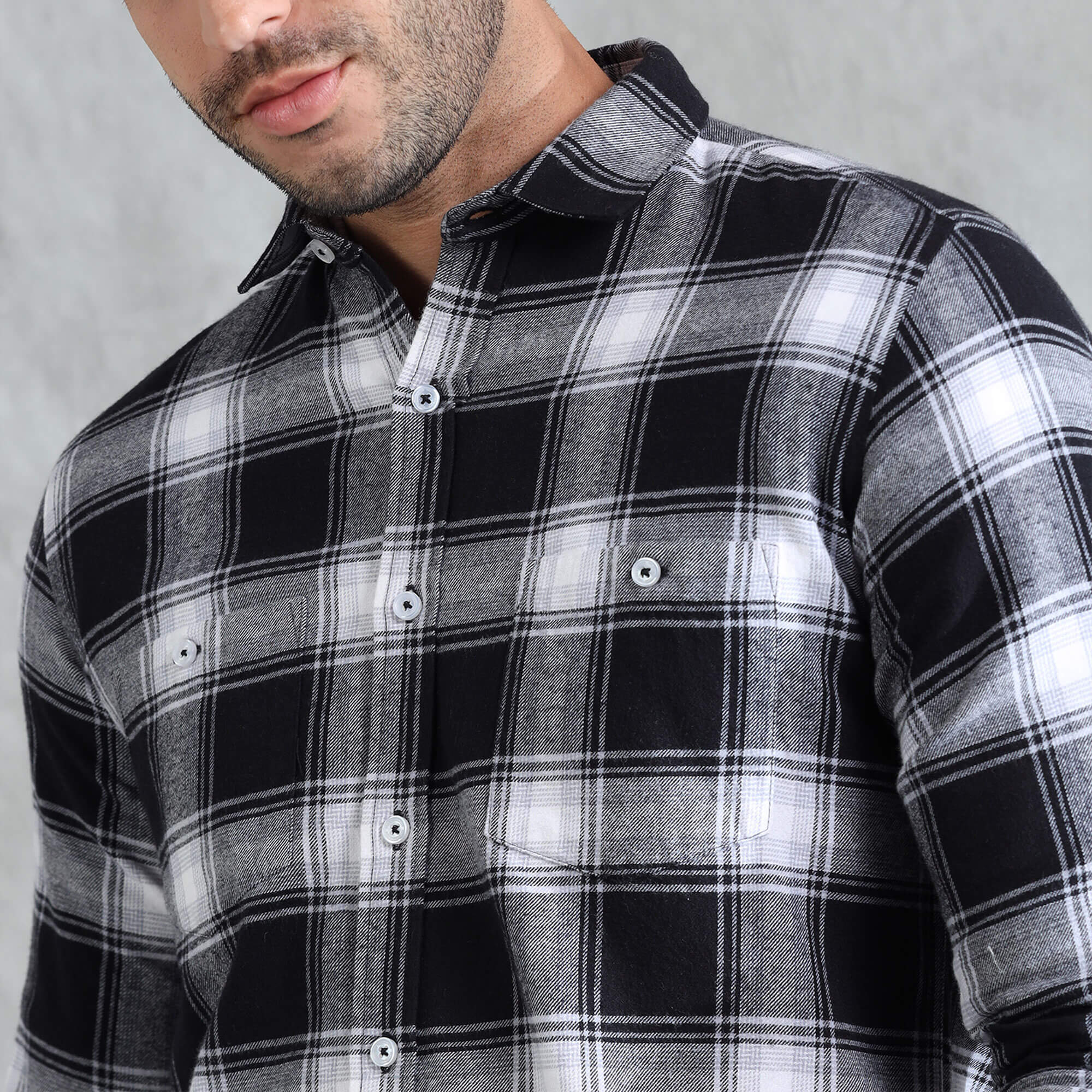 Lumber Flannel Check Shirt In Raven Black Smart casual look with black checkered flannel shirt by TFC