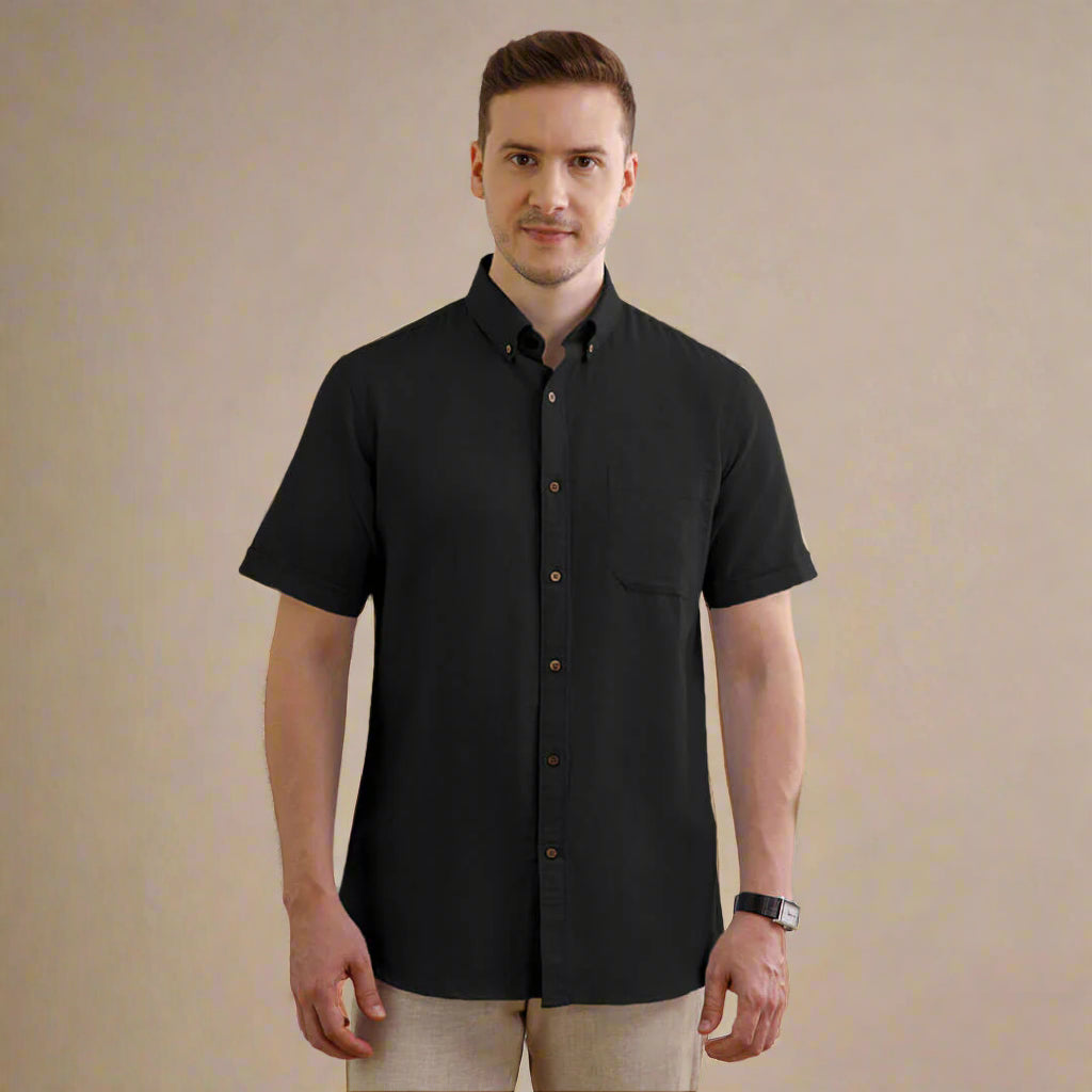 Button-down collar linen shirt by TFC