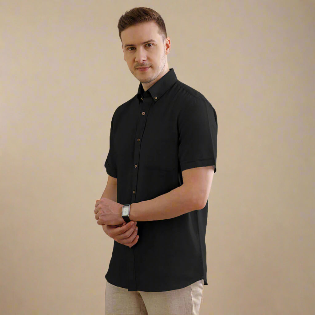 Breeze Linen Half Sleeves Shirt In Raven Raven linen half sleeve shirt by TFC