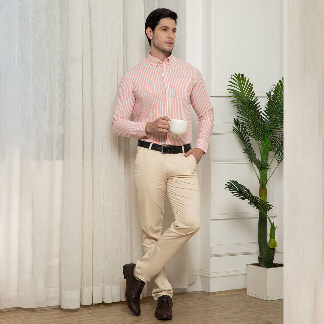 Regal Oxford Stripe Shirt In Carrot High-quality cotton fabric of the Regal Oxford Shirt by TFC