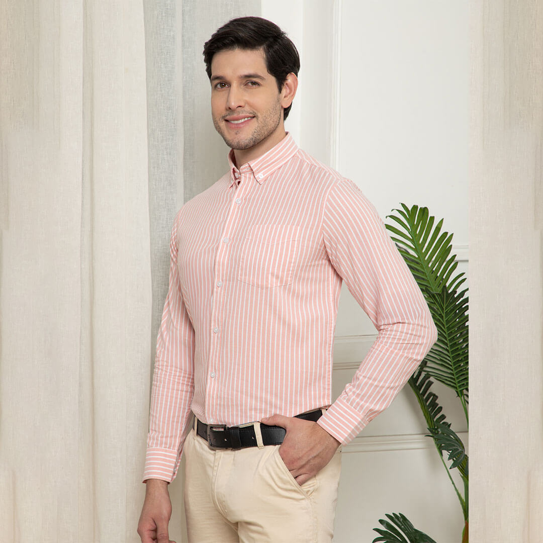 Regal Oxford Stripe Shirt In Carrot Regal Oxford Shirt styled for Men by TFC