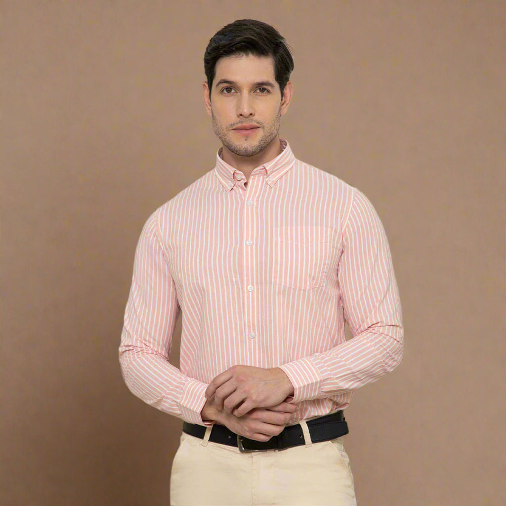 Regal Oxford Stripe Shirt In Carrot Versatile shirt for all-season wear in Carrot color by TFC
