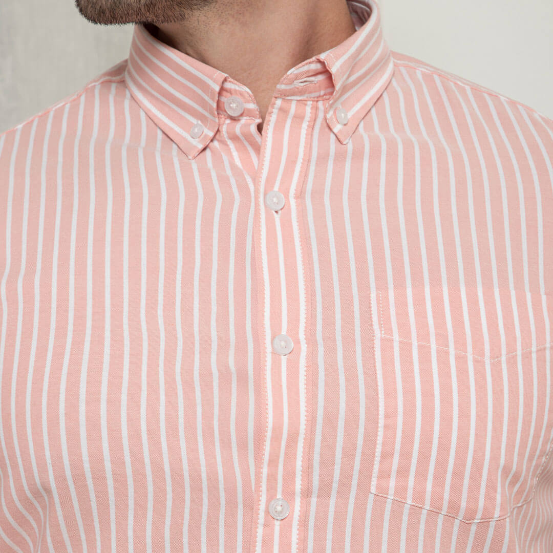 Regal Oxford Stripe Shirt In Carrot Oxford weave fabric for Men's Shirts by TFC