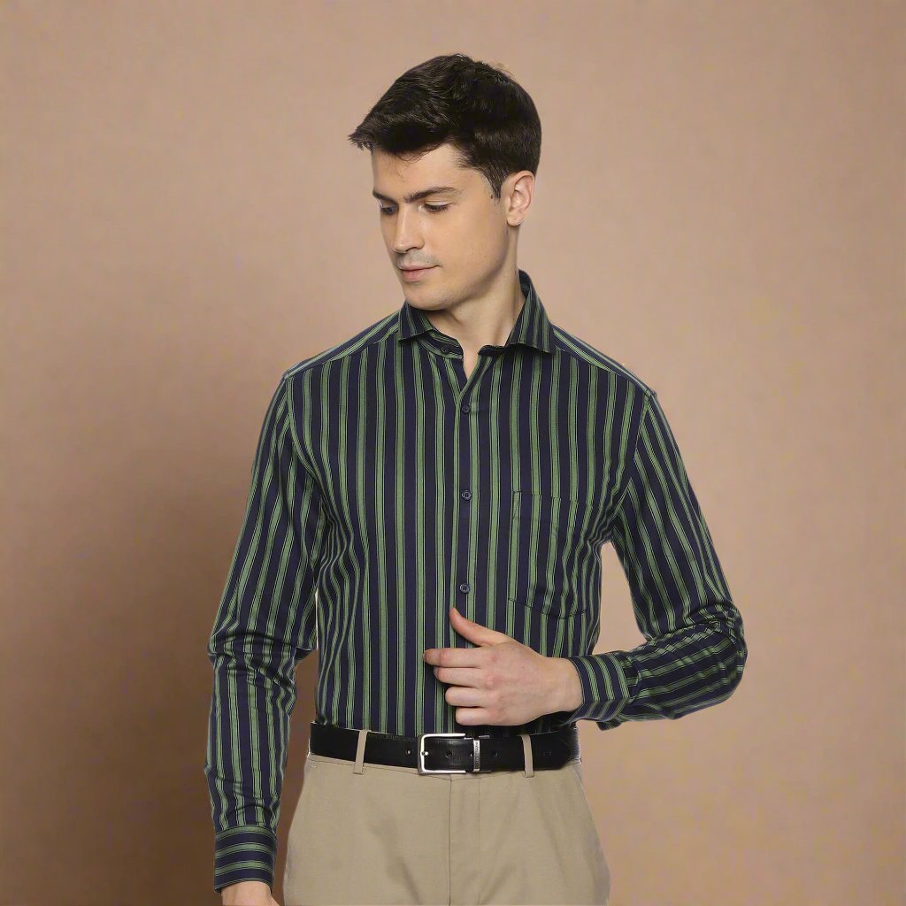 Rhythm Green Stripe Shirt In Navy Blue Buy Green Stripe Shirt In Navy Blue For Men By TFC