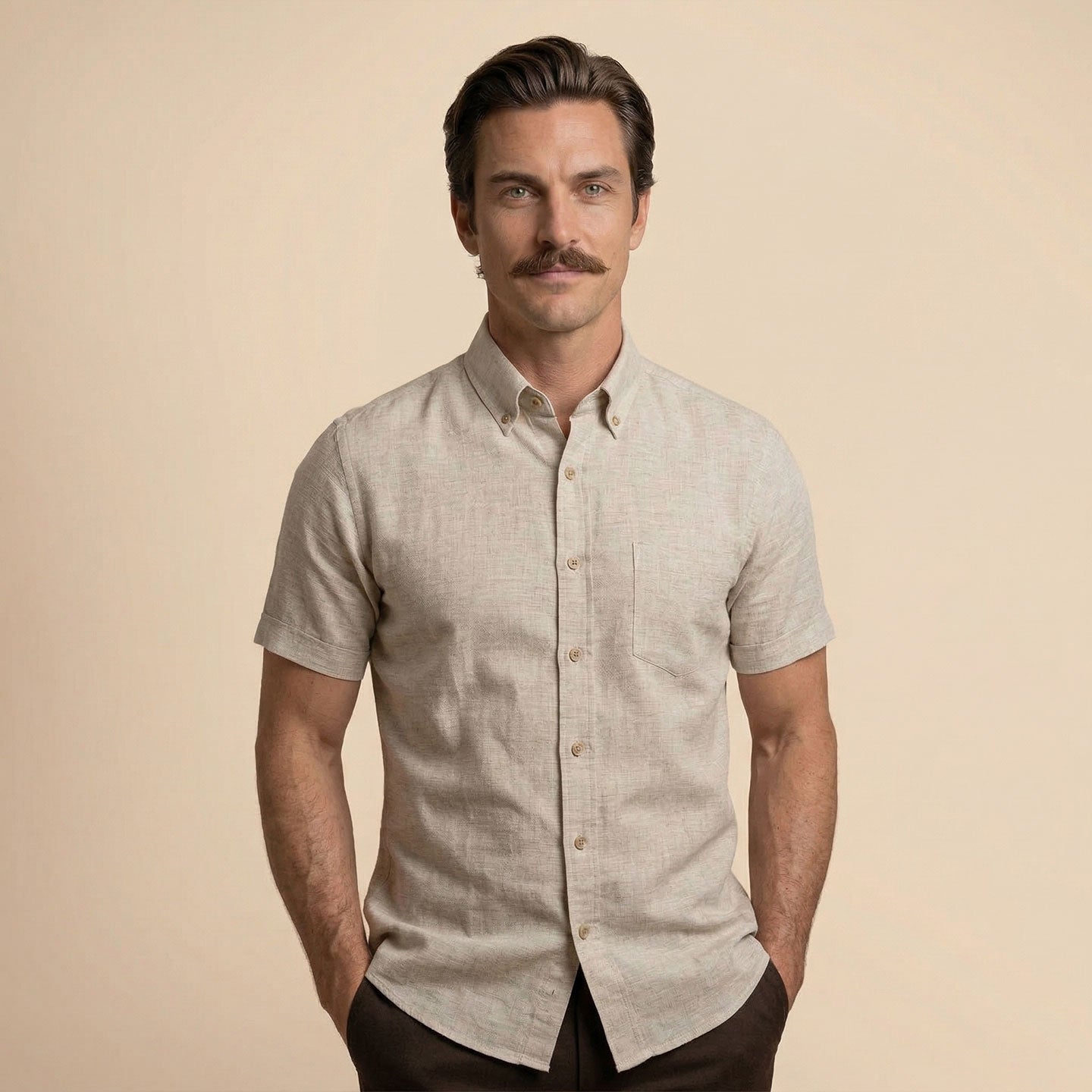 Breeze Linen Half Sleeves Shirt In Sand Breeze Linen Half Sleeves Shirt In Sand