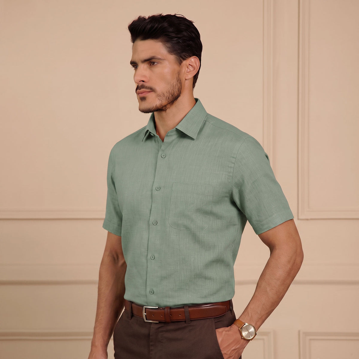 Men’s Sage Green Linen Shirt