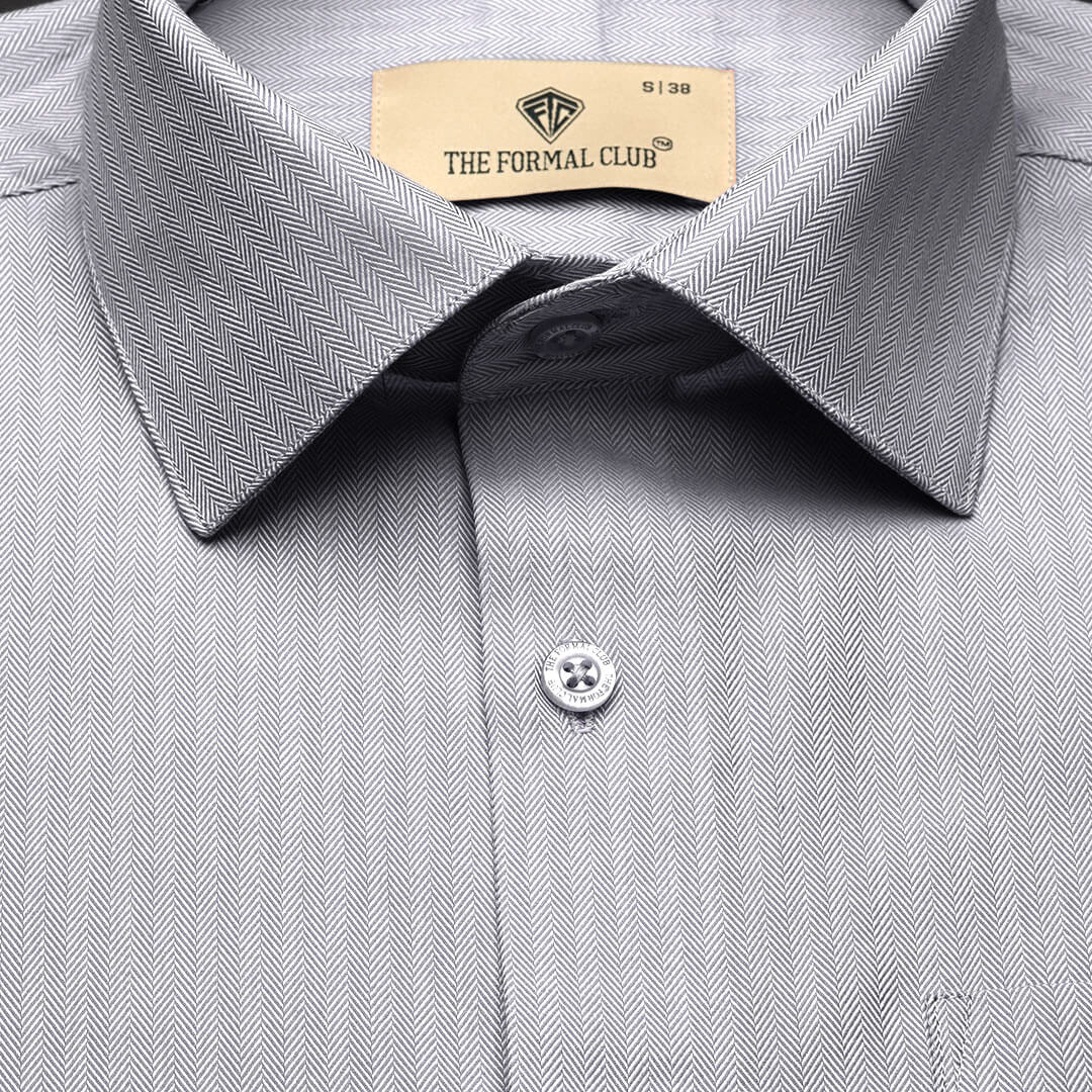 Imperial Herringbone 2 Ply Giza Shirt In Silver Grey Imperial Herringbone 2 Ply Giza Shirt In Silver Grey