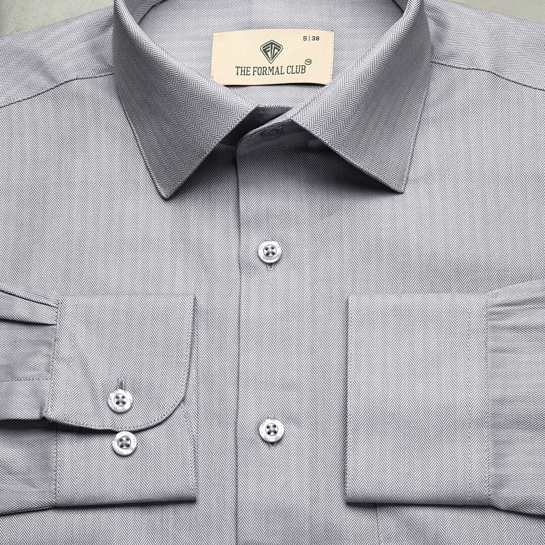 Imperial Herringbone 2 Ply Giza Shirt In Silver Grey Imperial Herringbone 2 Ply Giza Shirt In Silver Grey