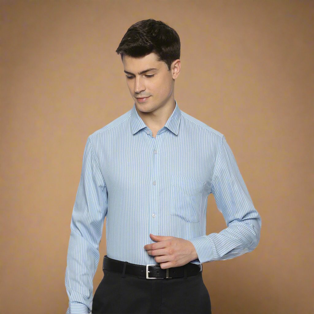 Skyline Stripe Shirt in Light Blue Smart Fit Light blue shirt with regular collar by TFC