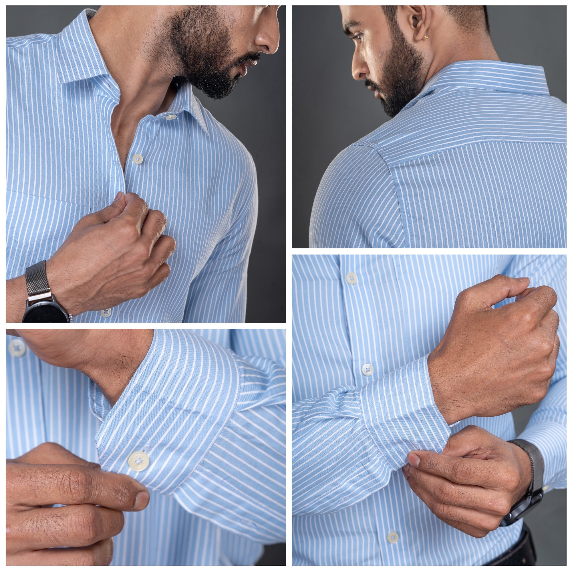 Skyline Stripe Shirt in Light Blue Smart Fit Light blue stripe formal shirt by TFC