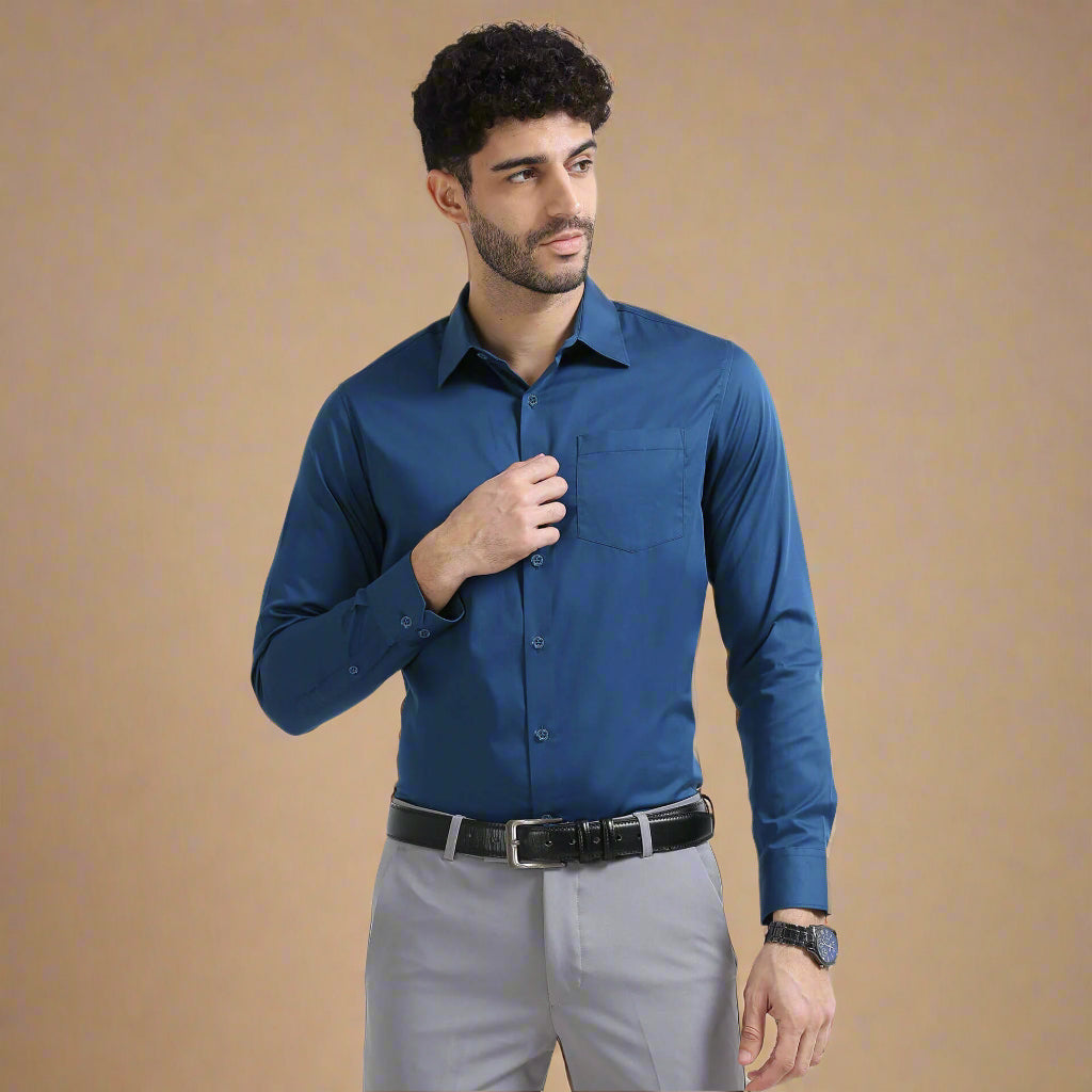 Cambridge Giza Cotton Shirt In Slate Blue Giza cotton shirt with fine details by TFC