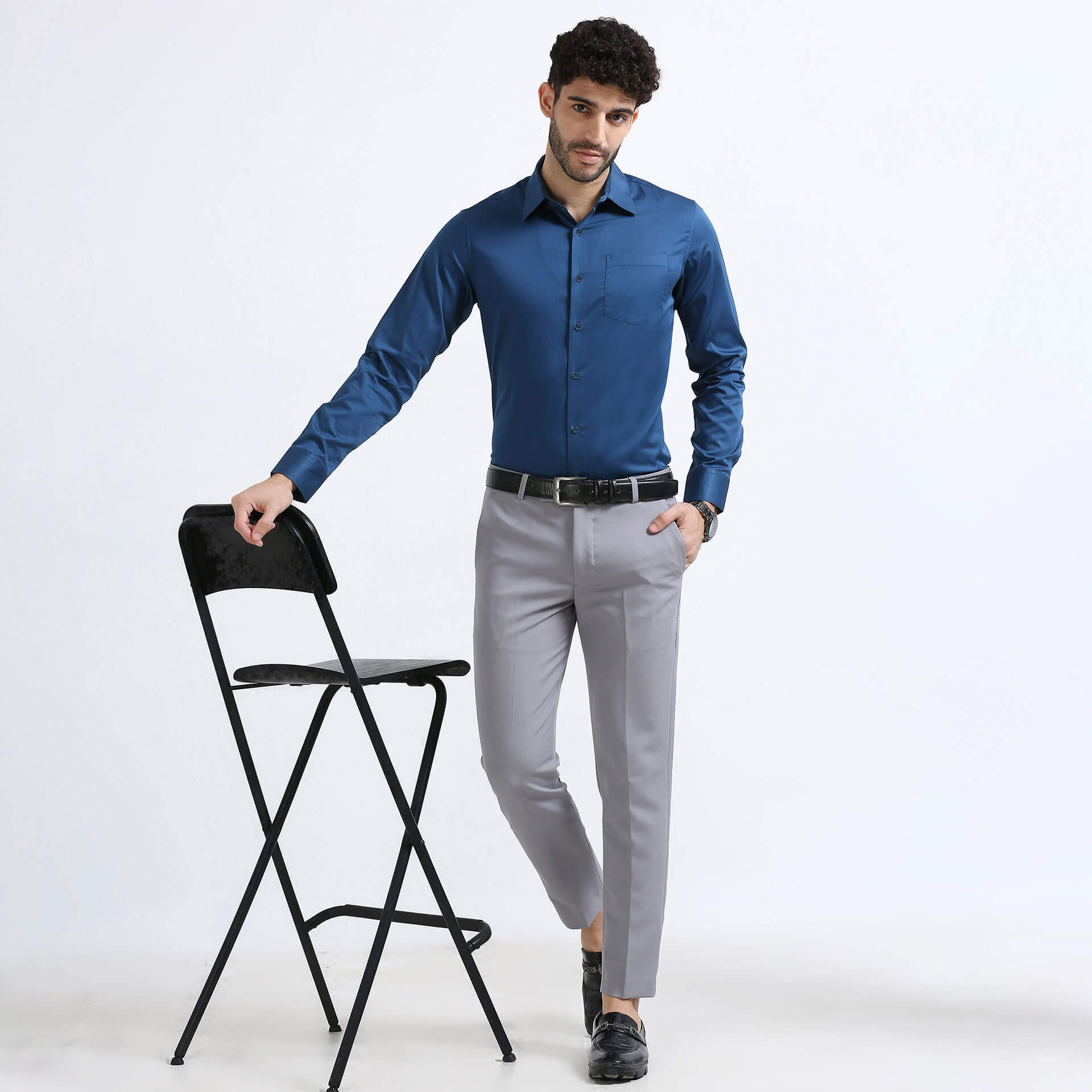 Cambridge Giza Cotton Shirt In Slate Blue All-season formal wear shirt by TFC