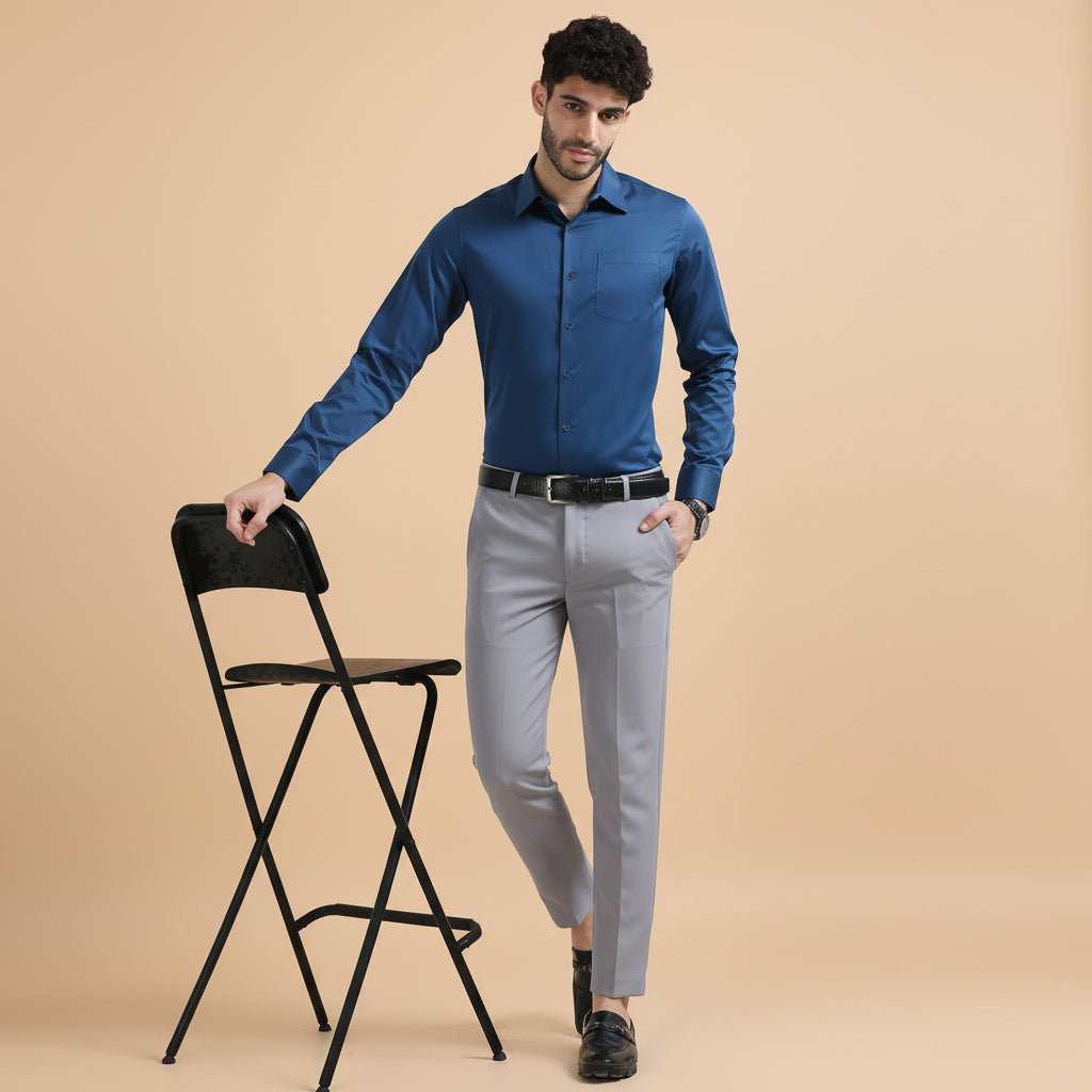 Cambridge Giza Cotton Shirt In Slate Blue All-season formal wear shirt by TFC