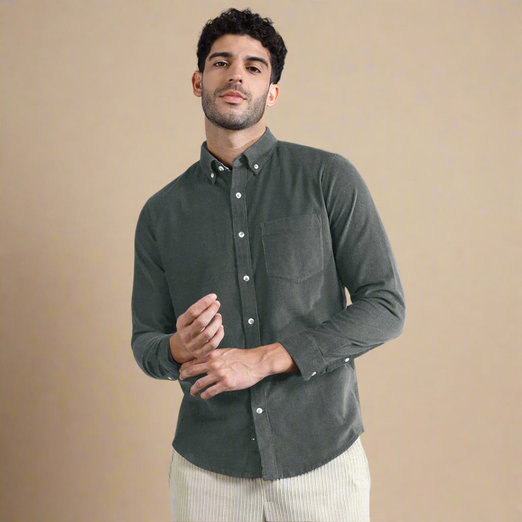 Cruise Corduroy Shirt In Steel Grey Cruise Corduroy Shirt In Steel Grey