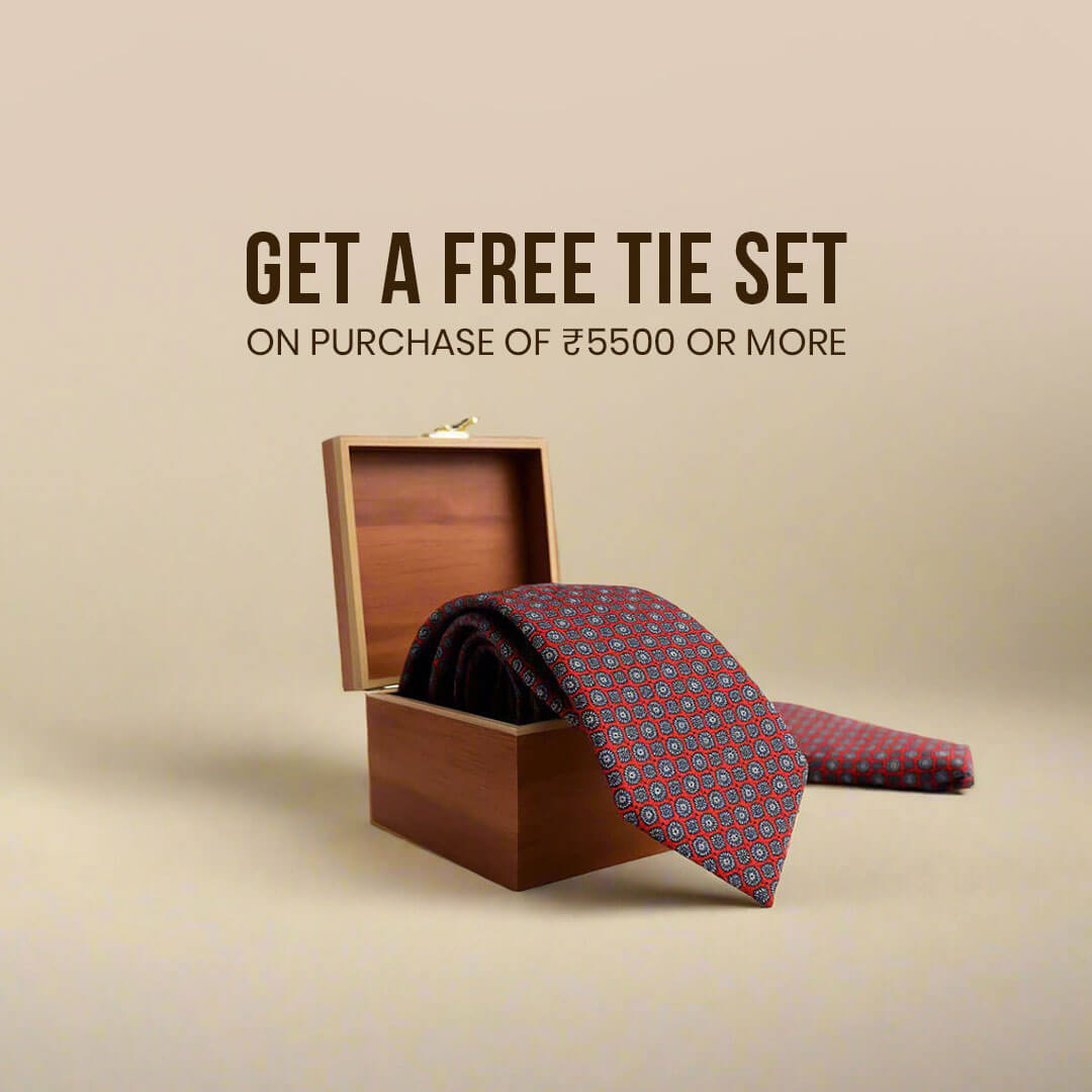 Monarch Geometric Handmade Tie & Pocket Square in Red & Blue Monarch Geometric Handmade Tie & Pocket Square in Red & Blue