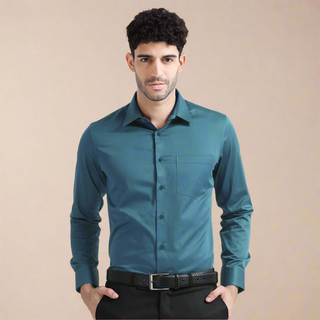Cambridge Giza Cotton Shirt In Teal Solid Teal Shirt for Office Wear For Men By TFC