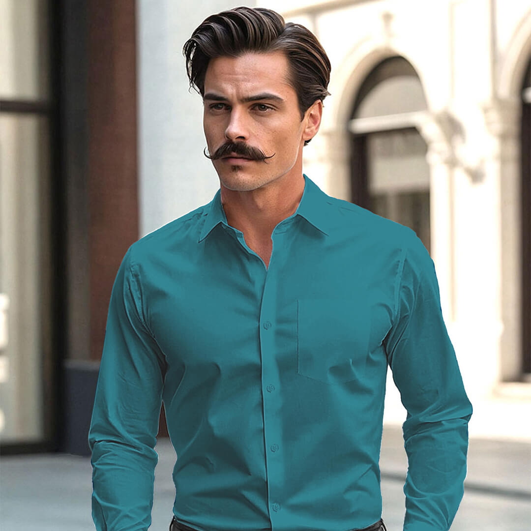 French Cuff Giza Cotton Shirt In Teal French Cuff Giza Cotton Shirt In Teal